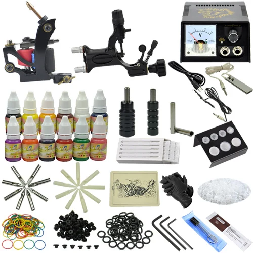 

2015 Complete tattoo kit with 2 gun machine tattoo power supply needles ink tip Professional tattoo set MC-KIT-A2004
