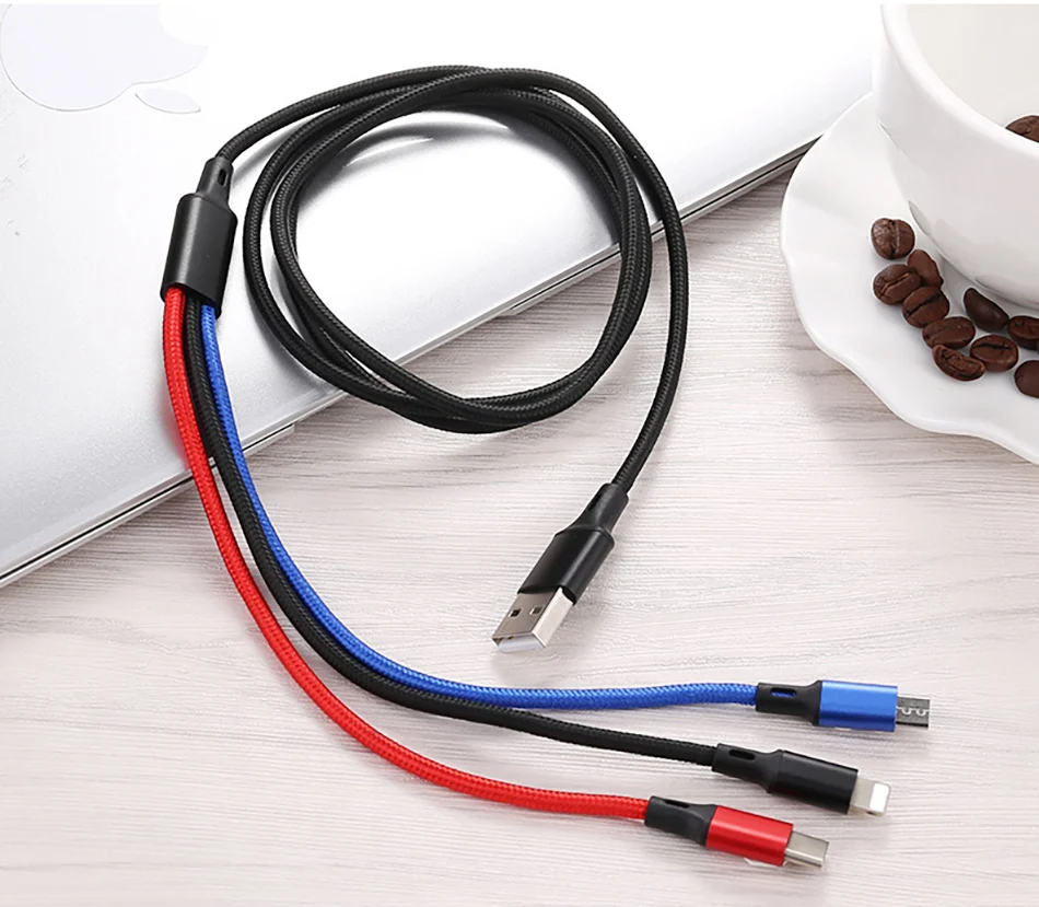 NOHON Nylon 3 In 1 Lighting Charger Cable For iPhone X 7 8 6 Plus Micro USB Type C For Samsung Xiaomi 5 Universal Fast Charging (15)