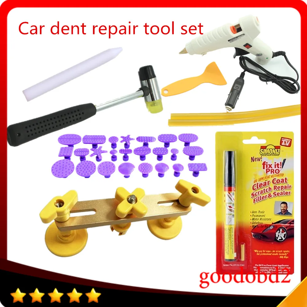 

Car PDR Paintless Repair Tools Pulling Bridge Puller Dent Removal Tools PDR ToolKit 24x Pulling Tabs Glue Sticks+Fix it pro pen