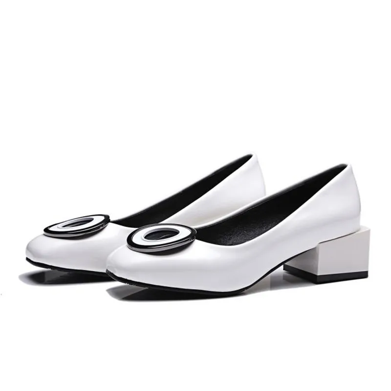 Fashion Women Pumps Shallow Mouth Thick Heel Office Lady Shoes Classic Sexy Patent Leather Block Heels Shoes Woman Large Size 48 (22)