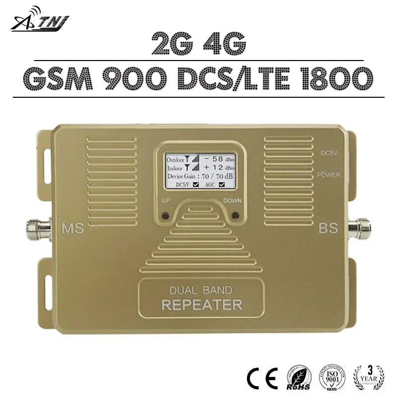 

ATNJ 4G Cellular Signal Repeater GSM 900 LTE DCS 1800 Dual Band Mobile Phone Signal Booster Band 3 LCD Display 70dB 4G Amplifier