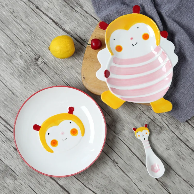 

Ceramic Tableware 3Pcs/Set Gift Baby tableware ChildTableware Bowl Plate Ceramic Creative Cartoon Bee Child Tableware