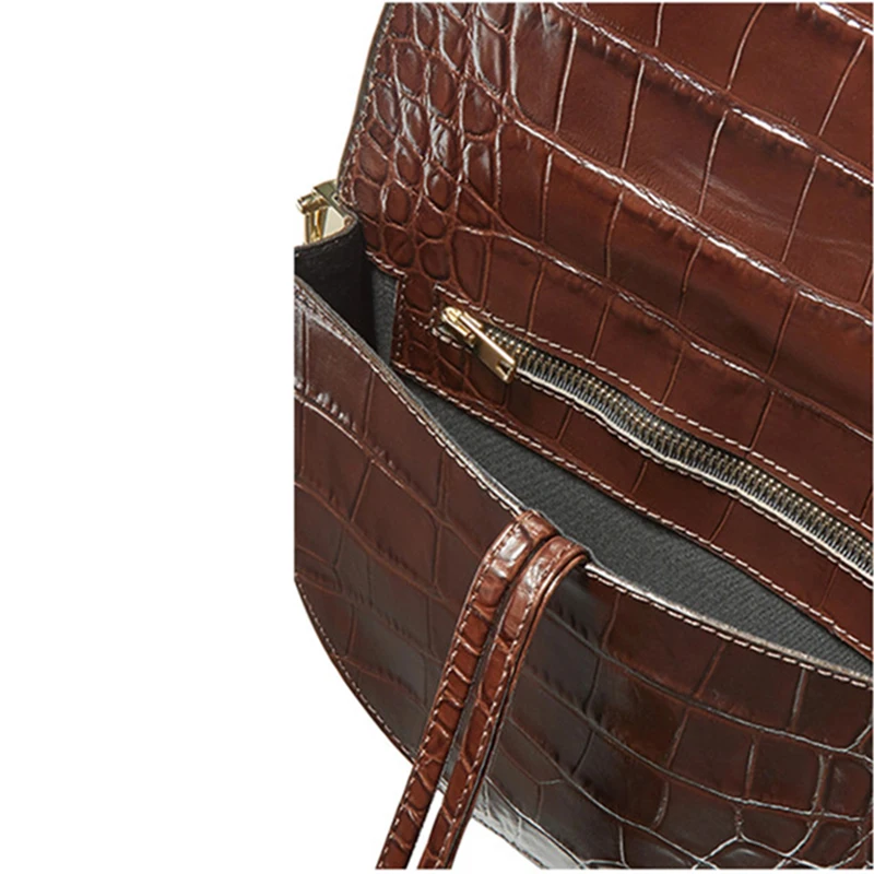 Saddle Bag Animal Print Alligator Leather Bag Round Handbag Women Vintage Half Moon Bags 2019 New Ins Fashion Drop Shipping