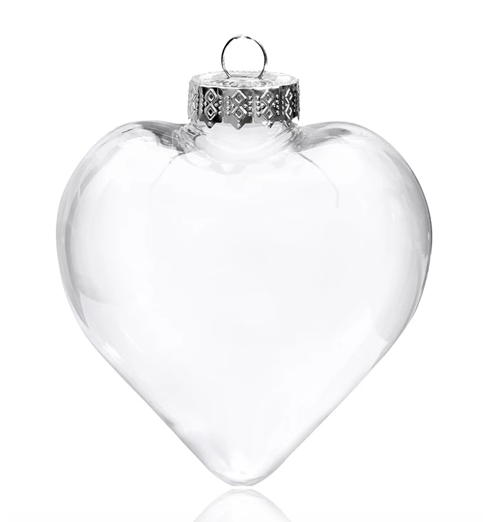 

Free Shipping DIY Paintable/Shatterproof Clear Christmas Ball Decoration, 100*90mm Seamless Silver Cap Plastic Heart, 100/Pack