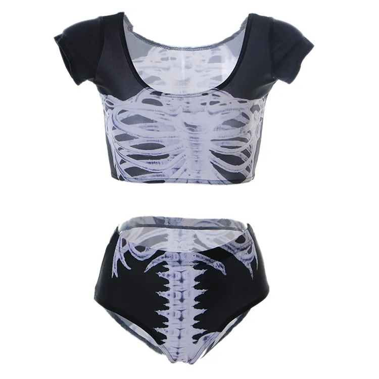 

Two-Piece Suits Tankinis Young girls sexy High waist swimwear 3D printing skeleton women swimsuit free shipping Dropship