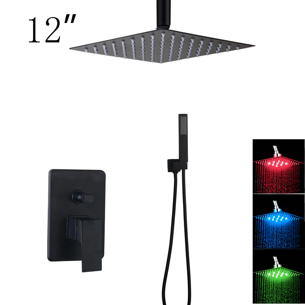 led12inch shower set KEMAIDI ванная комната 2-way светодиодный смеситель для душа набор черный 3-функции 8 12 16 светодиодный смеситель для душа с дождевой насадкой ручные смесители для душа - Цвет: led12inch shower set