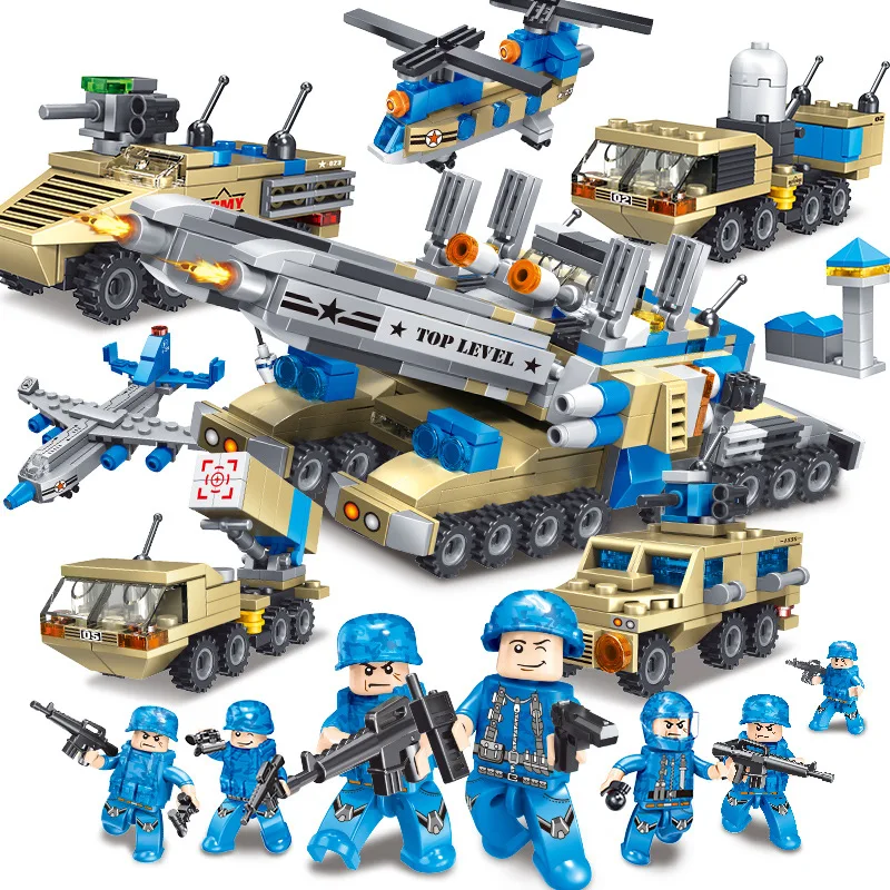 

740pcs 8 In1 Tank Blocks Helicopter Car Building Blocks Compatible Legoings Military Weapon Educational Toys for Children