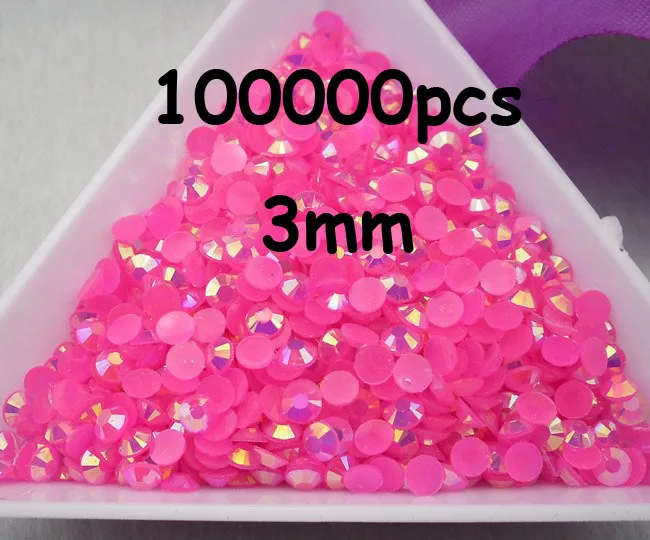 

Wholesale large quantity 100000pcs Rose red Magic color AB jelly 3mm resin rhinestones Mobile phone stick drill SS12