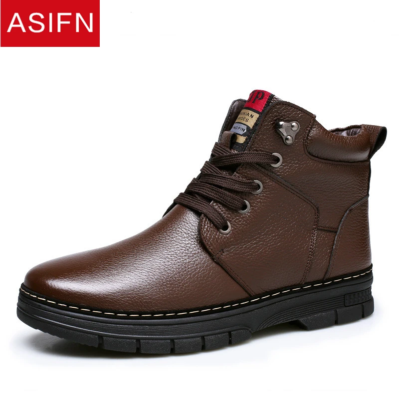 

ASIFN Men Boots Winter Men's Snow Military Boots Leather Bota Masculina Fur Male Warm Cotton Safety Shoes Man Middle-aged Plush