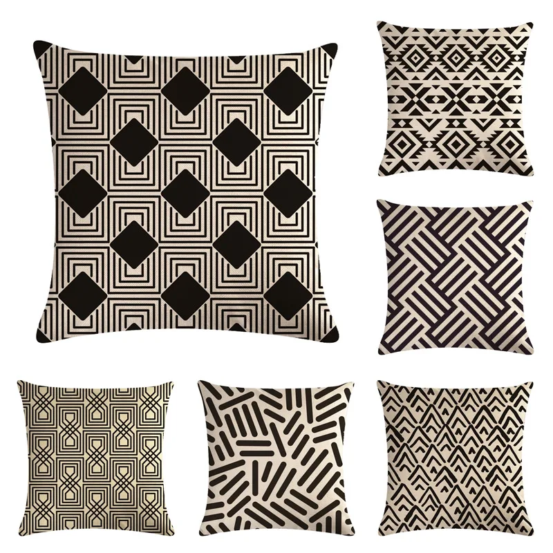 Black And White Series Of Simple Geometric Lines Cotton Linen Pillow Cushion Cover Sofa Office Car Cushions Home Decor | Дом и сад
