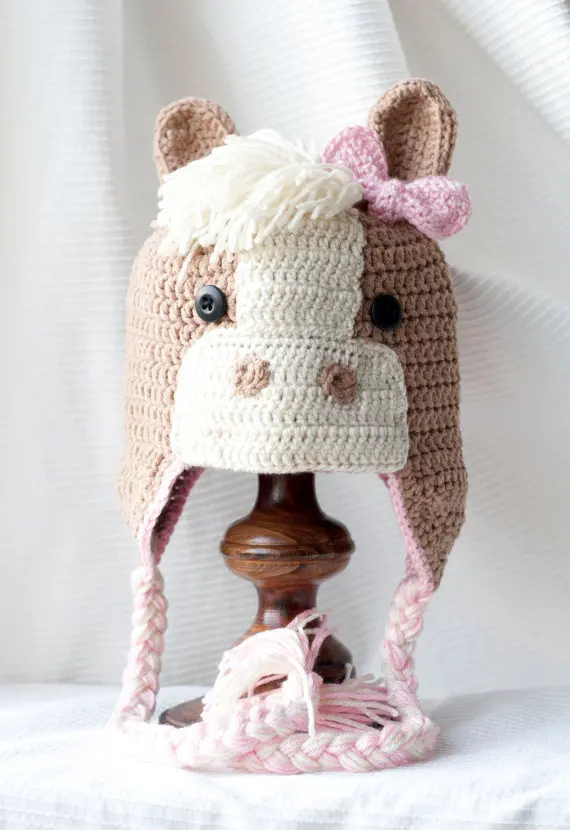 free shipping,Crochet Horse Hats with Ear Flaps, Pony Hat, Winter Cap