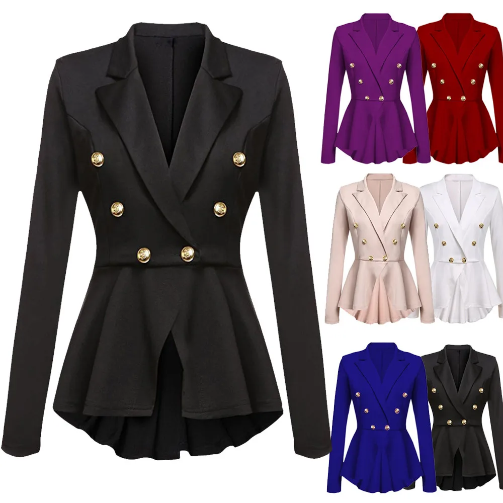 

2019 Blazer Jacket Women Long Sleeve Blazer Ruffles Peplum Button Casual Jacket Coat Outwear Plus Size blazer damen S-XXL z0527