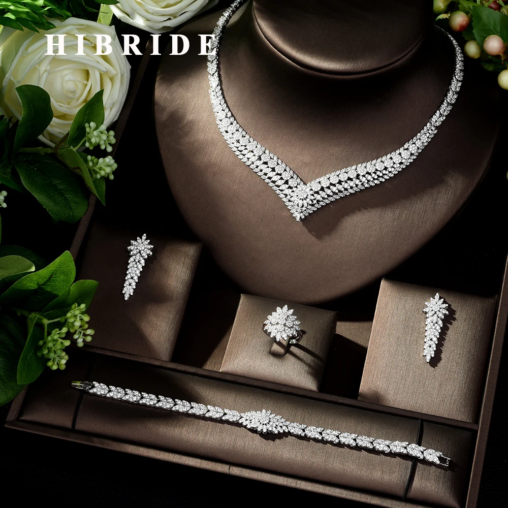 HIBRIDE Exquisite Jewelry Sets for Women Wedding Party Jewelry Accessories AAA Cubic Zircon Stud Earrings& Necklace Gift N-271