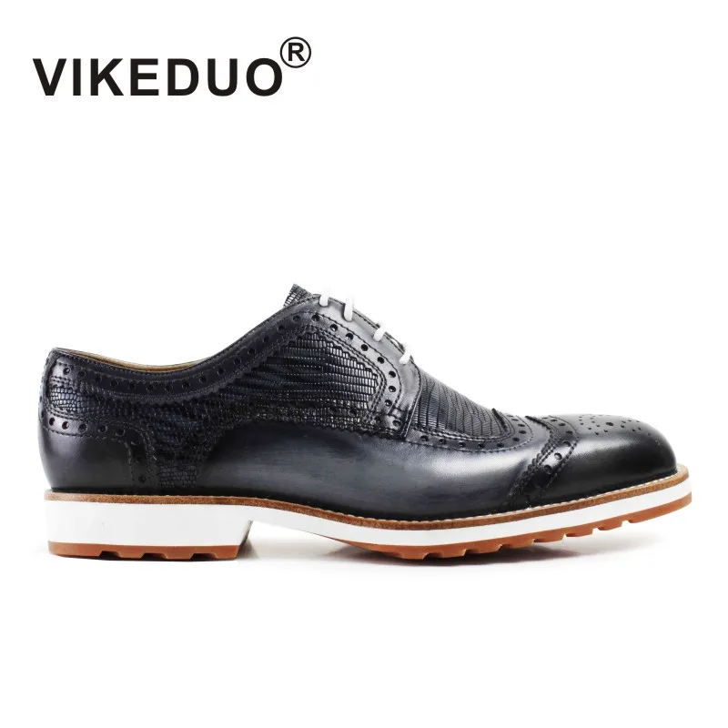 

VIKEDUO Fashion British Style Casual Man Shoes Luxury Leather Unique Hollow With Serpentine White Lace Outdoor Men's Footwear