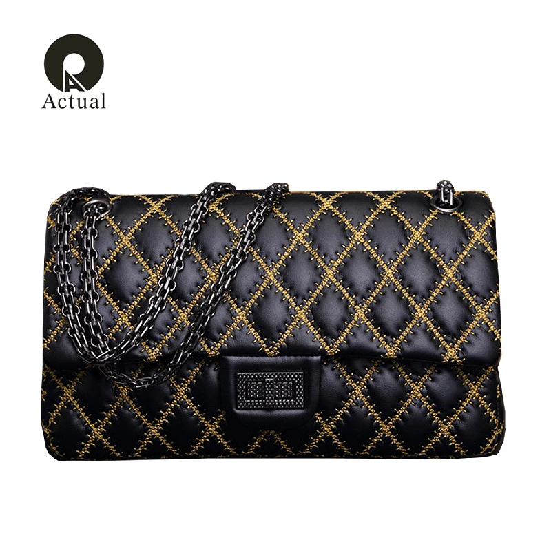 

Actual 2018 Women Shoulder Bags Female Party Crossbody Chain Bag Plaid Handbag Quilted Sac A Main Femme Women Leather Handbags