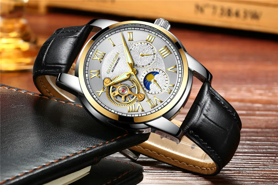 relogio masculino GUANQIN Luxury Brand Tourbillon Automatic Watches Men Military Sport Leather Strap Waterproof Mechanical Watch