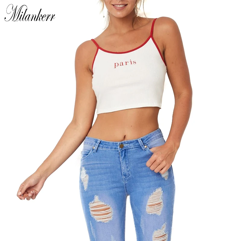 Girls Letter Embroidery Camis Women Sleeveless Basic Tank Tops Sexy