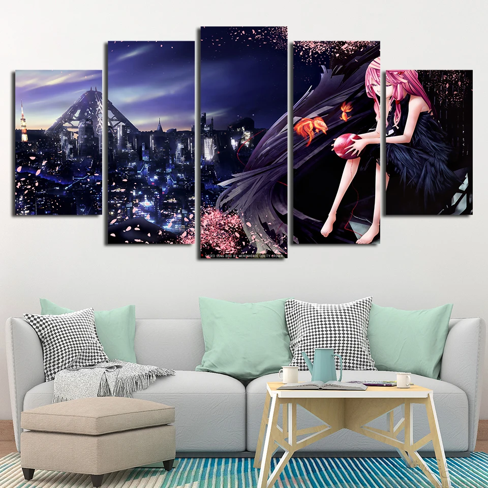 Home-Decoration-Wall-Art-Framework-Canvas-Paintings-Modular-5-Pieces-Guilty-Crown-Pictures-Printed-Animation-Poster