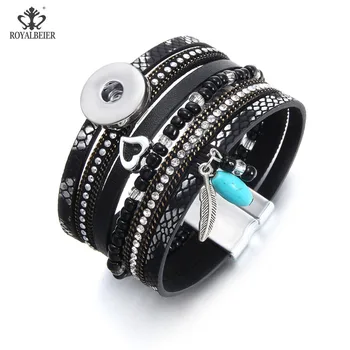 

Rhinestone Leather Snap Multilayer Magnet Bracelet Charms Crystal Buckle Fit 18mm Buttons DIY Jewelry For Women Pulsera SZ0582