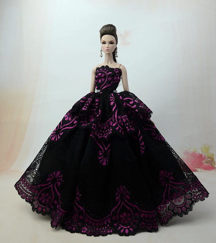 

Black & Pink Lace Dress , Princess Party Wedding Gown Skirt Clothing For Toy Barbie Xinyi Kurhn Doll Toys for Children