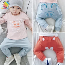 Lemonmiyu/штаны для маленьких мальчиков и девочек хлопковые эластичные Весенние длинные леггинсы для маленьких девочек повседневные штаны-шаровары с рисунком для новорожденных