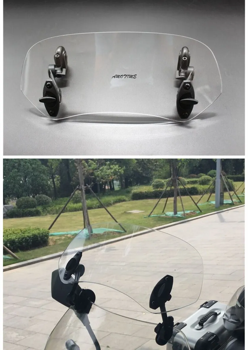 

Motorcycle 11" Adjustable Screen Risen Clip-On Windshield Extension Spoiler Air Deflector Protector for Honda Suzuki Yamaha