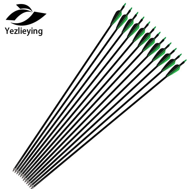 Охота 80 см длина сменные стрелы стекловолокна стрелы цель практика сталь точка зеленый черный перо стрельба из лука