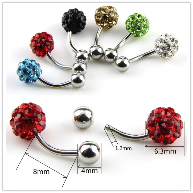 2Pcs Colourful Crystal Steel Navel Piercing Fashion Clear Crystal Gem