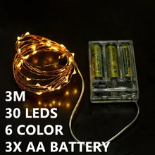 6 color 3M 30leds Fairy String Lights lamp 3AA Battery Operated Mini LED Decorative holiday lighting