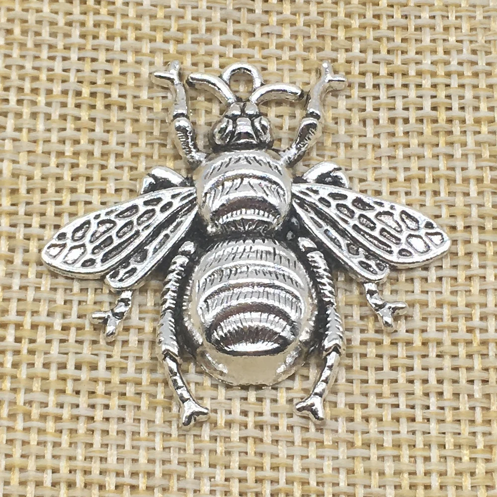 10Pcs 35*40mm Bee Charms Pendant Antique Silver Color DIY Jewelry