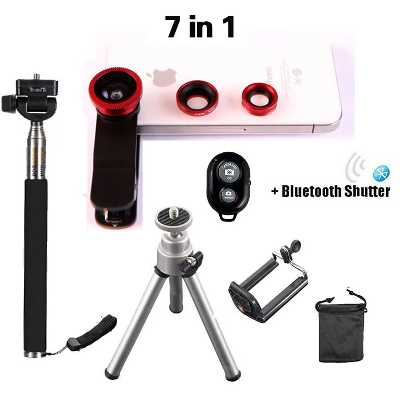 2016 7in1 Universal clip 3in1 Lenses Fish Eye Wide Angle