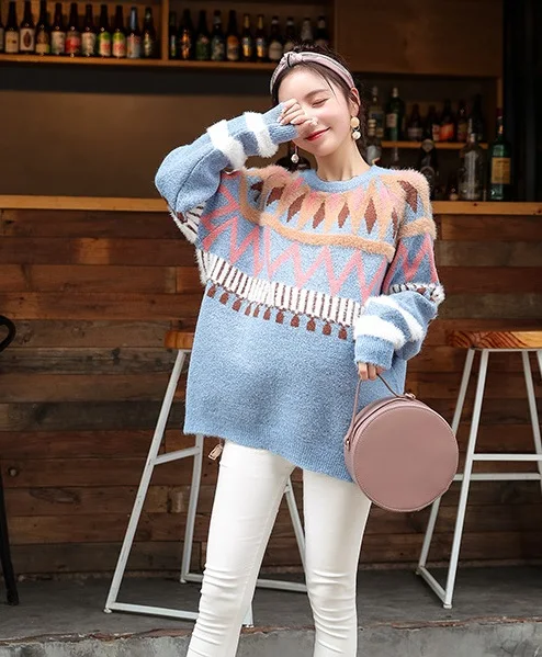 Новая осенне-зимняя одежда для беременных свитер для беременных вязаный свитер с круглым вырезом женские свитера один размер