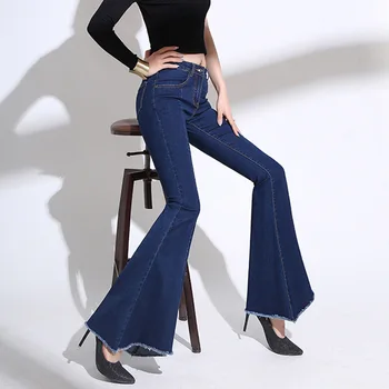 

Retro Long Plus Size Flare Jeans Stretch Big Bell Bottom Jeans Woman Oversize Wide Leg Jeans For Women Casual Skinny Denim Pants