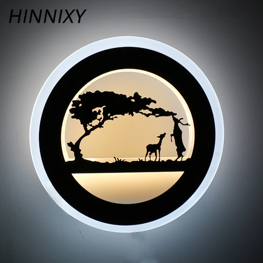 

Hinnixy LED Modern Style Acrylic Iron Animal Decoration Wall Lamps 110-240V 14W Black Round Living Room Home Lighting Fixture