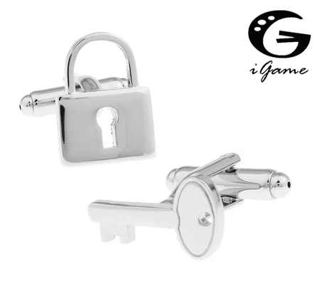 

iGame Key & Lock Cuff Links Silver Color Brass Materiall Tool Design Free Shipping