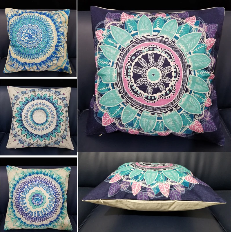 

Indian Style Mandala Buddhism Emblem Square Cushion Cover Flowers Geometry Pillow Case For Sofa Living Room Home Decor 45*45cm