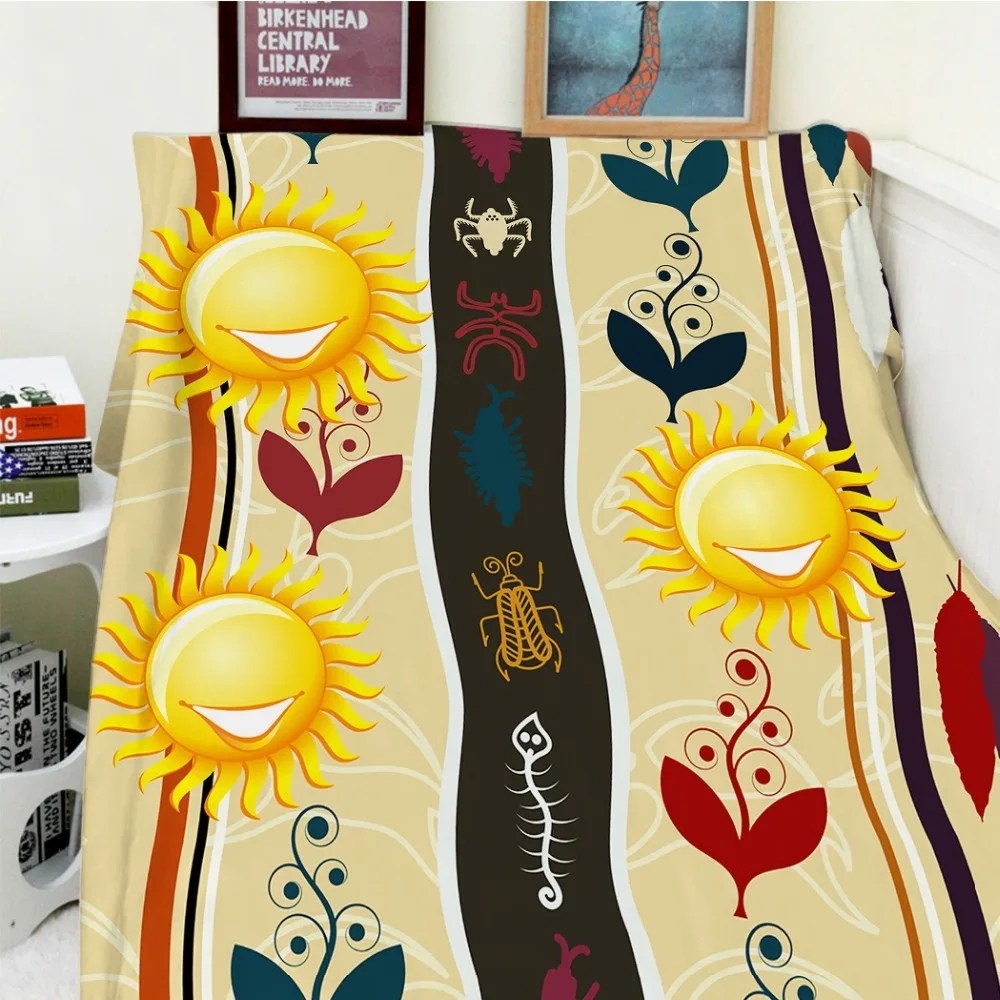 

Blankets Cobertor Warmth Soft Plush Funny Smiling Sun Flower Leaves Stick Figure Animal Brown Gold Bed Throw Blanket Thick Plaid