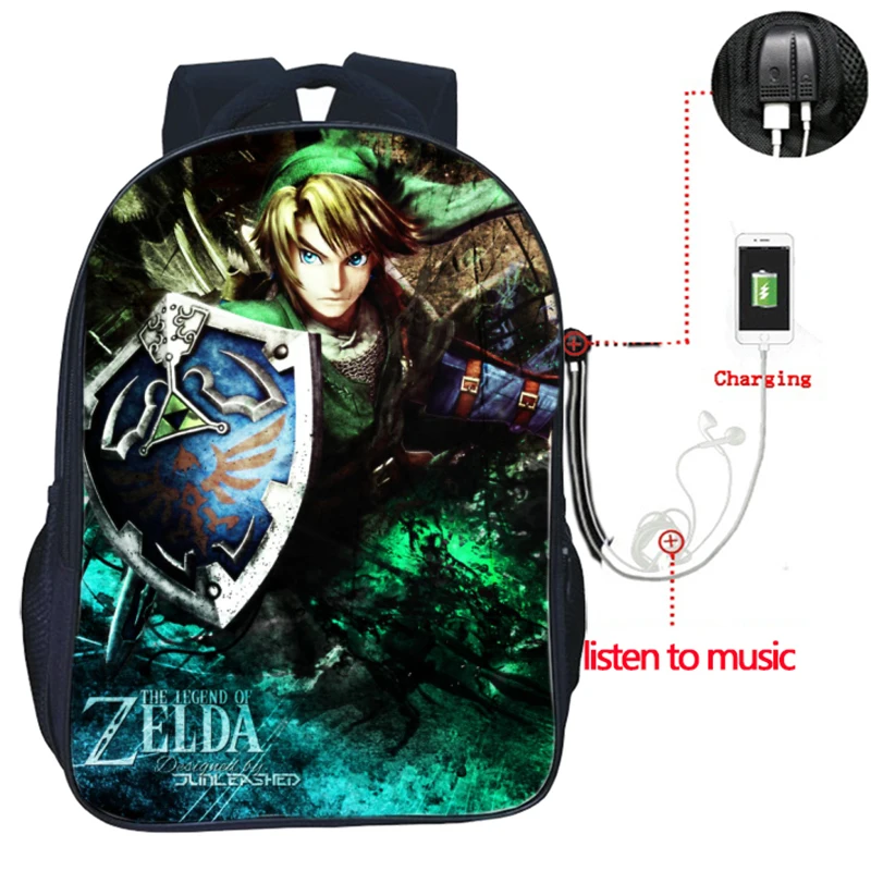 

The Legend of Zelda backpack USB Charge Bags Teens Daily Backpack Fashion USB Charging Rucksack Boys Girls School knapsack