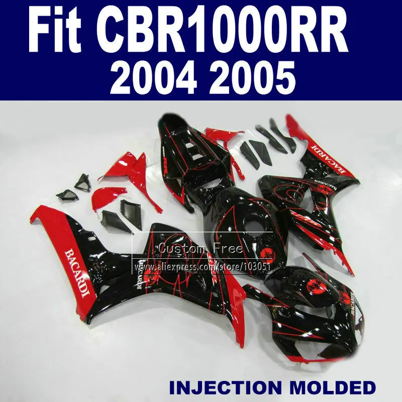 

Custom Injection fairing set for 2004 2005 Honda CBR1000RR CBR 1000 RR 04 05 CBR 1000RR black BACARDI fairings parts