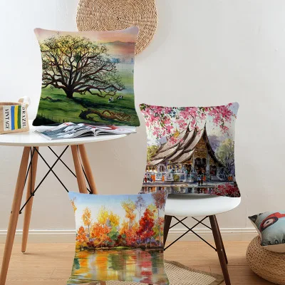 ZLHD New Realistic Landscape Paintings Cushion Cover Bed Sofa Car Home Decor Sweet Pillow Case Wholesale Hot selling 45x45 | Дом и сад