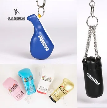 

PU Taekwondo target mitt keychain key tag Boxing glove Sport key rings pendant Cartoon Hanging Charm distributed gifts sandbag