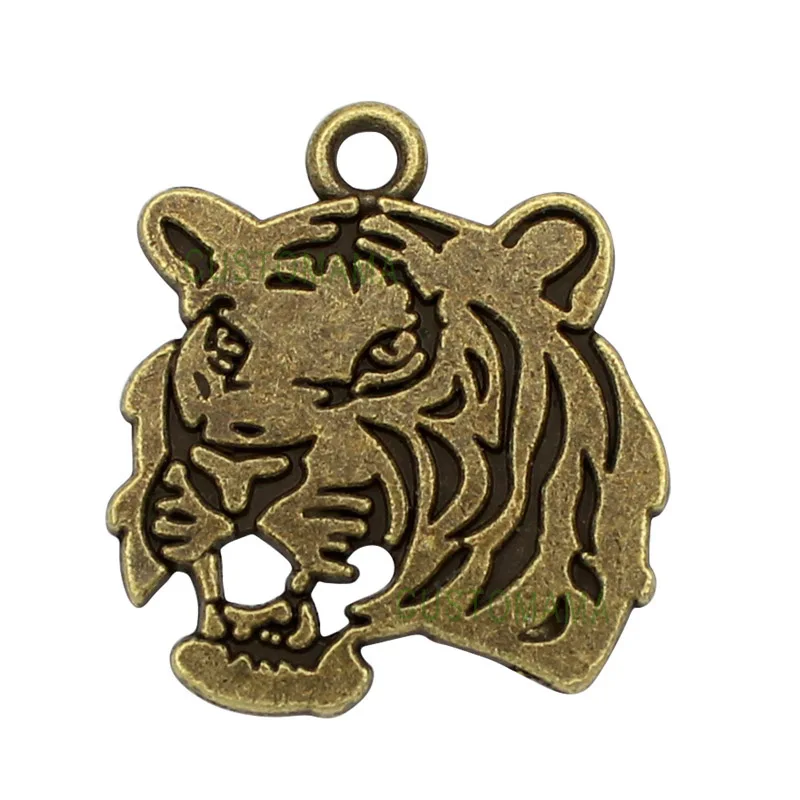 25pcs Antique Bronze Tone 2 Sided Tiger Head Charm Pendant,Tiger Charms