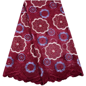 

Nigerian African Lace Fabrics High Quality Wine Color Cotton Dry Lace Fabric With Stones Swiss Voile Lace In Switzerland Y1421