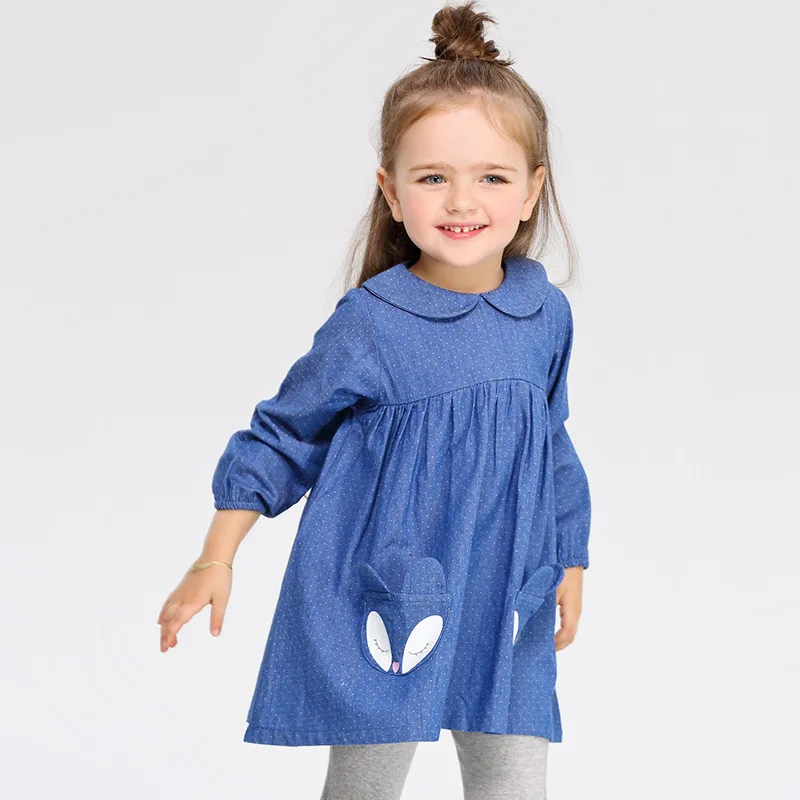 Kid Baby Girls Cartoon Fox Print Long Sleeve Princess Loose Dress Clothes Outfit
