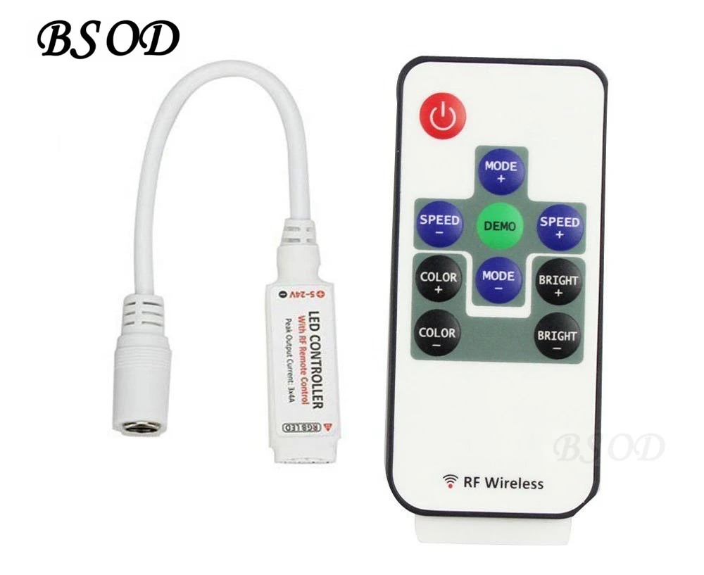 

BSOD Mini RF RGB LED Controller Dimmer DC 5V-24V 12A 10 Keys Wireless Remote Control for Changing LED Strip Lights+Stylus Plug