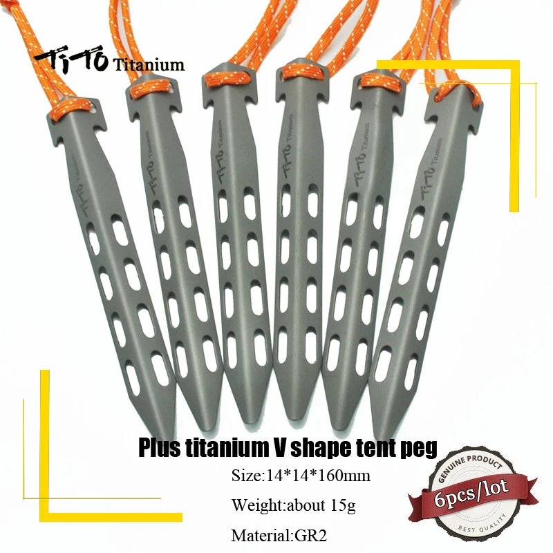 TiTo Titanium tent stake 6pcs Plus V Shape Trigone Spike