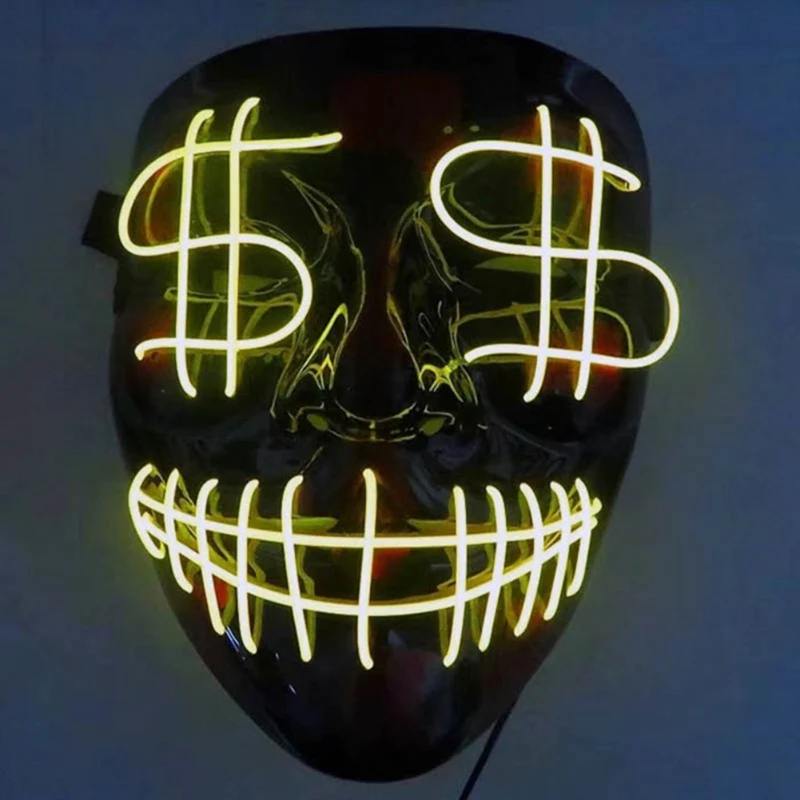 Светодиодный флуоресцентный доллар светящаяся маска Хэллоуин Светодиодный светящийся страшный костюмная Маска Косплей Вечерние наряды