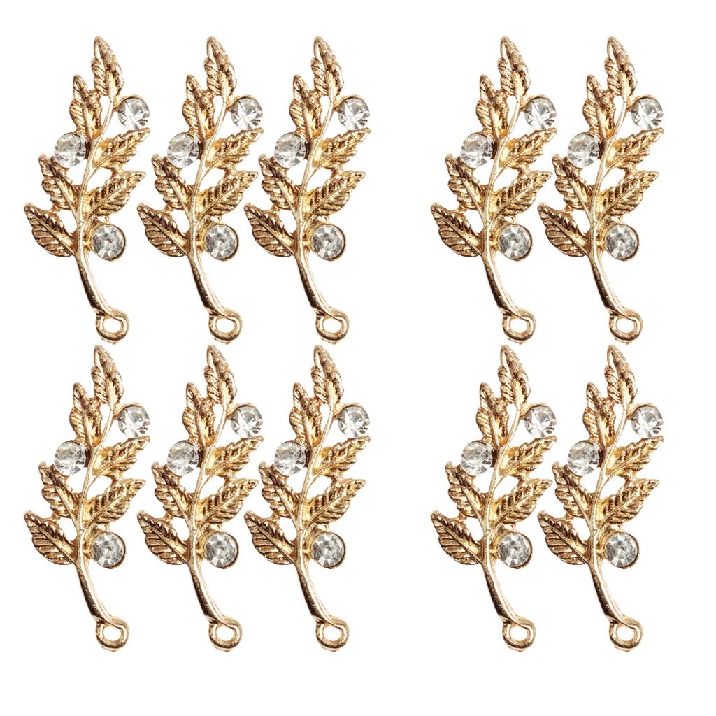 New 10pcs Leaf Rhinestone Button Flatback Embellishment Craft for Bridal DIY