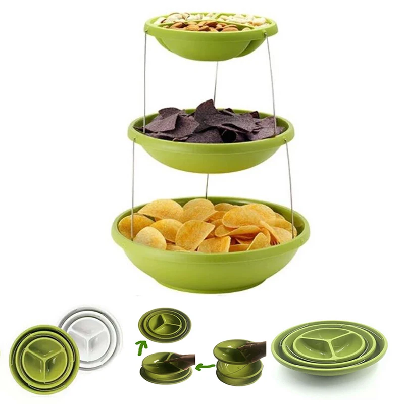 

Three-layer Silicone Folding Bowl Three-layer Fruit Plate Cake Pan Bracket Multi-functional Living Room Bracket Tray