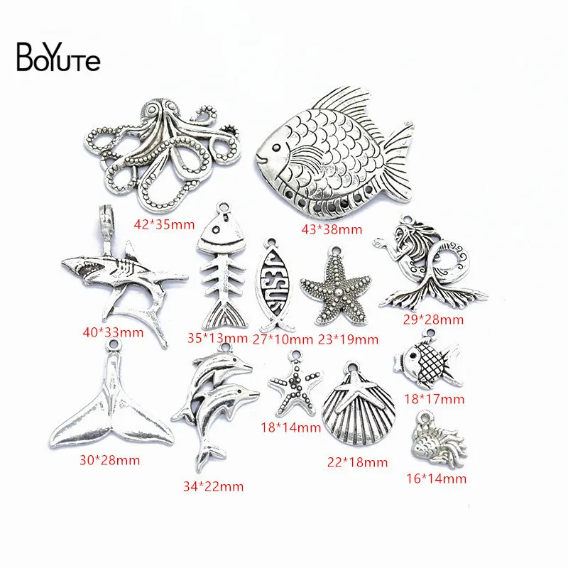 BoYuTe Factory Direct Wholesale Mix 13 Styles Tibetan Silver Marine Animal Fish Pendant Charms for Jewelry Making (1)